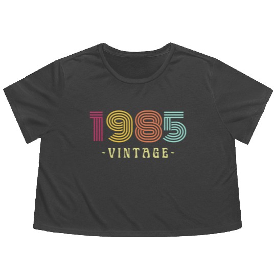 Neon Rainbow Retro Birthday Year Vintage 1985 Flowy Cropped Tees