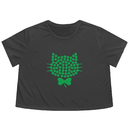 Cats Green Clovers St. Patrick's Day women men kid Flowy Cropped Tees