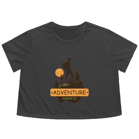 Adventure awaits print brown Flowy Cropped Tees