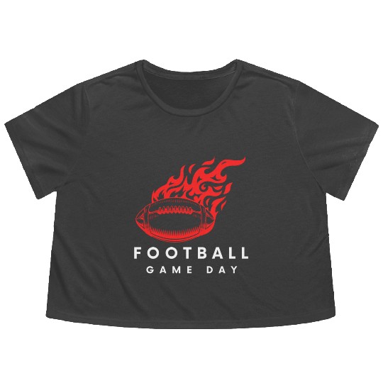 Red Football On Fire Game Day , football fan Flowy Cropped Tees .