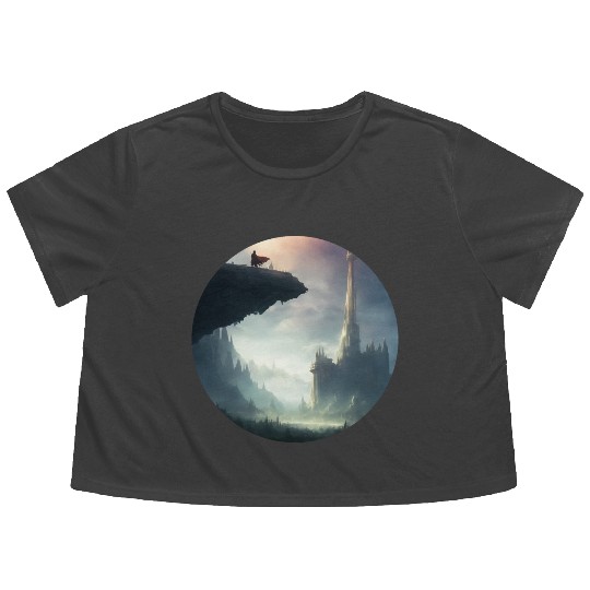 Mystical Character Landscape Flowy Cropped Tees