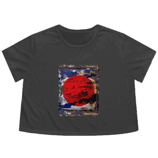 Japan Flag Red Circle Blue Mountain Collage Art 74 Flowy Cropped Tees