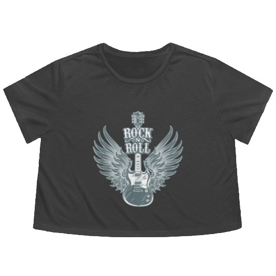 Rock N Roll Angel Wings Music Guitar Player Flowy Cropped Tees