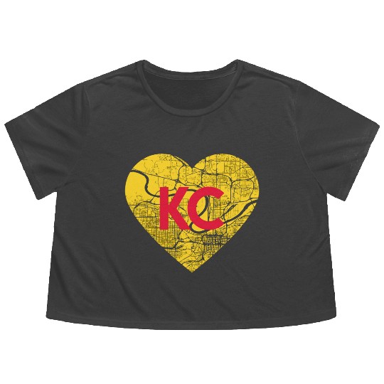 I Love Kansas City Football Kc Heart Map Flowy Cropped Tees