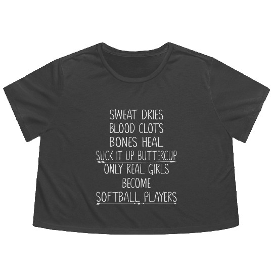 Real Girls Become Softball Players Womens Softball Flowy Cropped Tees