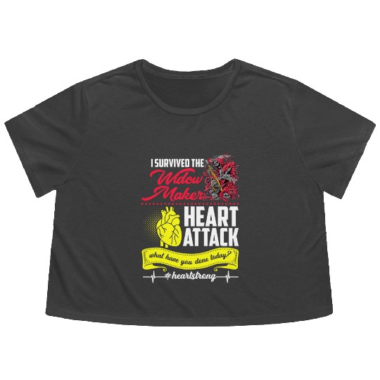 I Survived The Widow Maker Heart Attack Flowy Cropped Tees
