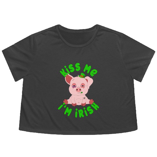St Patricks Day Year of the Pig Shenanigan Piglet Flowy Cropped Tees