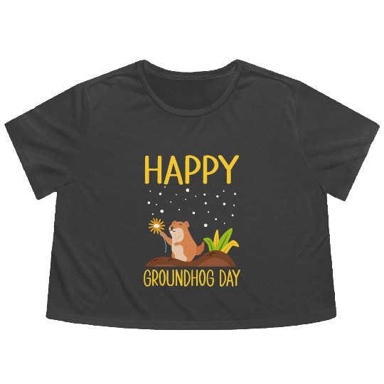 Happy Groundhog Day Flowy Cropped Tees