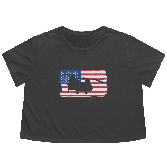 CH47 Chinook Military Helicopter American Flag Flowy Cropped Tees