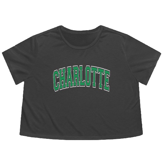 Charlotte Varsity Style Green Text Flowy Cropped Tees