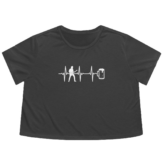 Bass Guitar Player Bass Guitar Heartbeat Beer Bass Flowy Cropped Tees