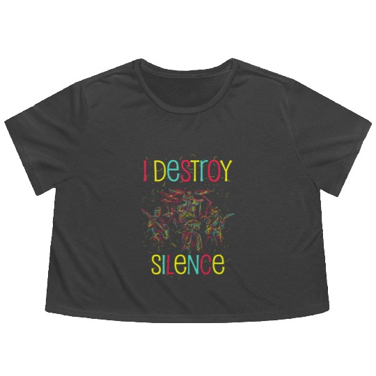 I Destroy Silence Drummer Band Music Beat Drum Flowy Cropped Tees