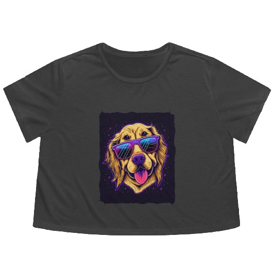 Golden Retriever Dog with Sunglasses Flowy Cropped Tees