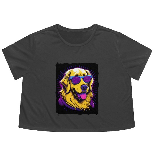 Golden Retriever Dog with Sunglasses Flowy Cropped Tees