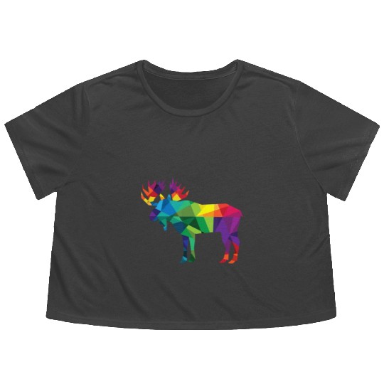 Moose Colorful Low Poly Art HUNTING Theme - Hunter Flowy Cropped Tees