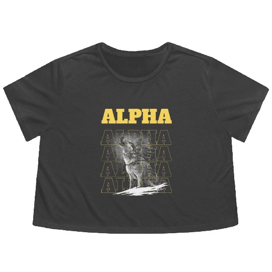 Alpha Howling at the Night Sky in the Snow Flowy Cropped Tees