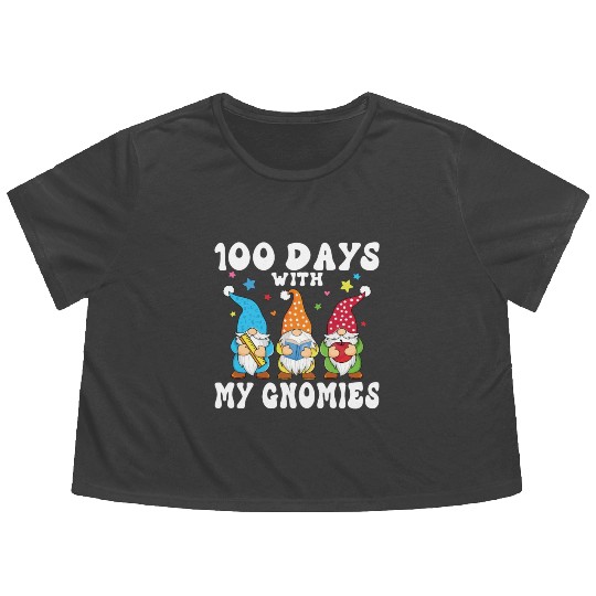 100 Days With My Gnomies School Gift For Teacher Flowy Cropped Tees