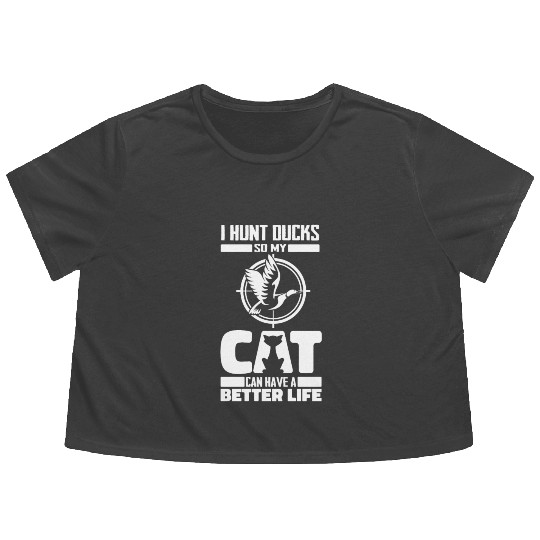 Duck Hunting Cat Flowy Cropped Tees