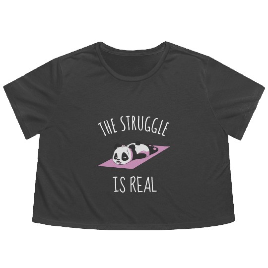 Funny Panda Women Yoga Gym Exercise The Struggle i Flowy Cropped Tees