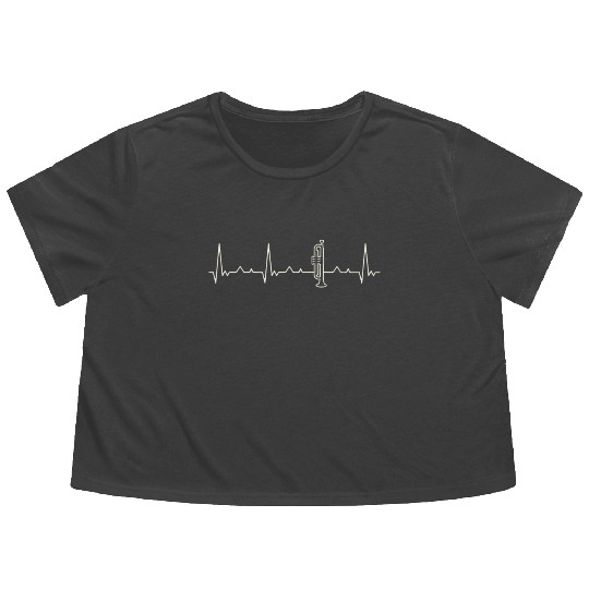 Trumpet Instrument. Heart. Love. EKG. Pulse. Beat. Flowy Cropped Tees