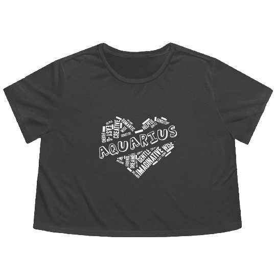 Aquarius Heart Word Cloud Doodle Astrology Zodiac Flowy Cropped Tees