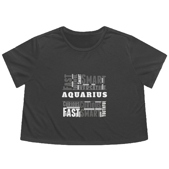 Aquarius Zodiac Star Sign Word Cloud Square Monoch Flowy Cropped Tees