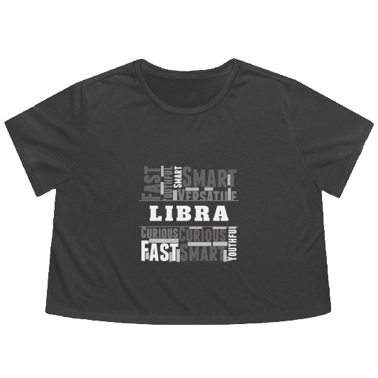 Libra Zodiac Star Sign Word Cloud Square Monochrom Flowy Cropped Tees