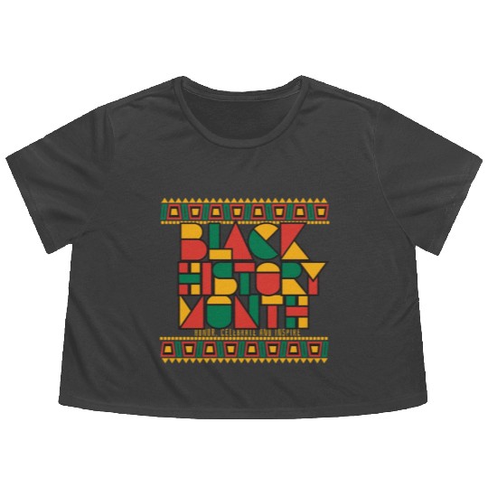 Black Geometric History Month Flowy Cropped Tees