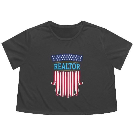 Proud American Patriotic USA Flag Realtor Real Est Flowy Cropped Tees