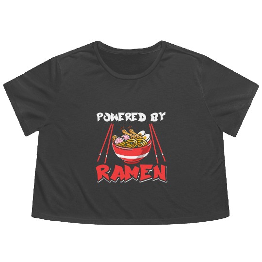 Powered By Ramen Anime Japanese Chopsticks Noodle Flowy Cropped Tees