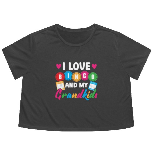 I Love Bingo And My Grandkids Casino Bingo Grandma Flowy Cropped Tees