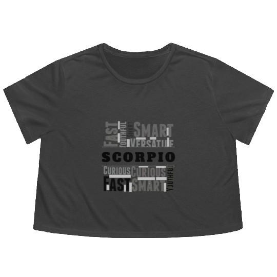 Scorpio Zodiac Star Sign Word Cloud Square Monochr Flowy Cropped Tees