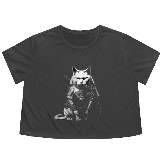 cool samurai cat Flowy Cropped Tees