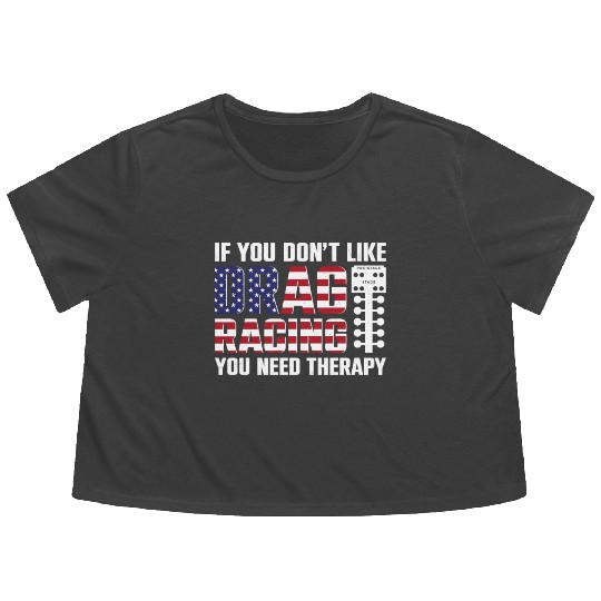 Drag Racing Race Car Flag Vintage Flowy Cropped Tees