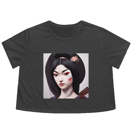 Geisha face japanese woman Japan wall art digital Flowy Cropped Tees