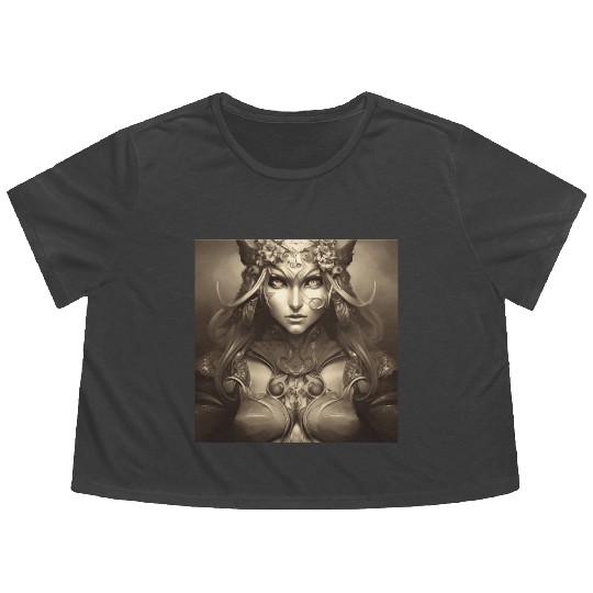 Warrior princess wearing gothic plate dark fantasy Flowy Cropped Tees