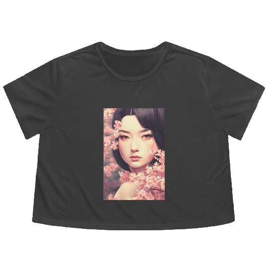 japan girl portrait sakura blossom Japan wall art Flowy Cropped Tees