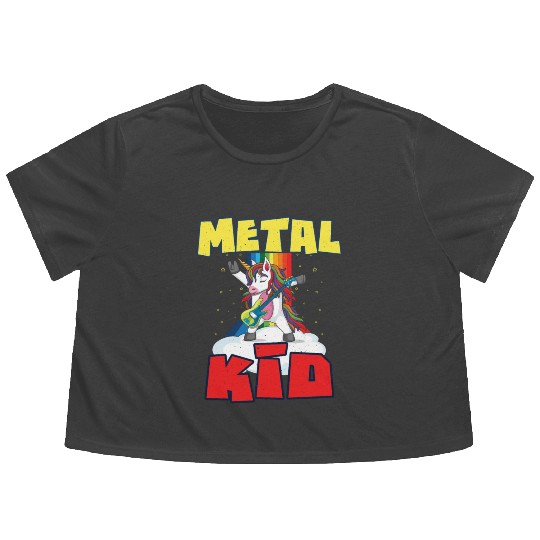Rock Sign Guitar Unicorn Rainbow Metal Kid Music Flowy Cropped Tees