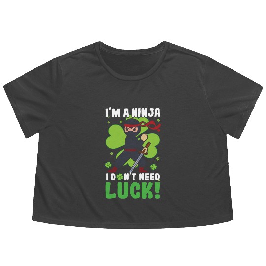 Kid Ninja Luck Japan Clover Saint Patrick Day Flowy Cropped Tees