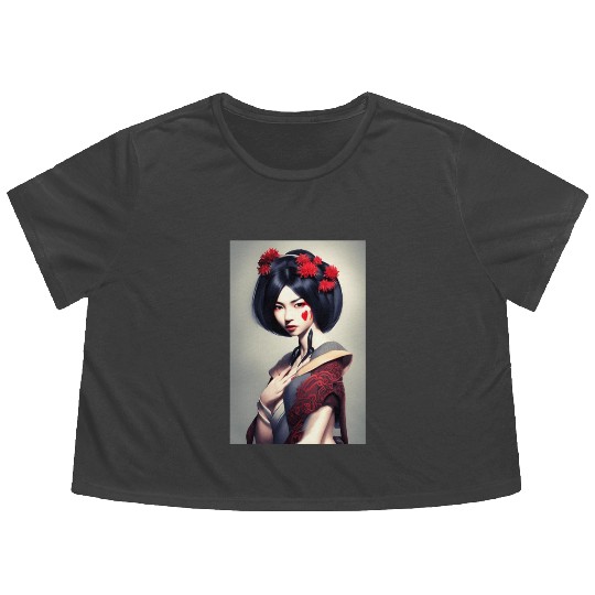 Geisha portrait japanese woman Japan wallart Flowy Cropped Tees
