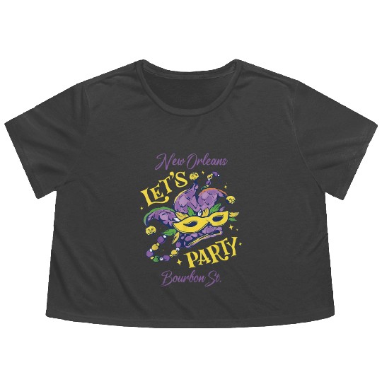 Mardi Gras Bourbon Street New Orleans Souvenir Lou Flowy Cropped Tees