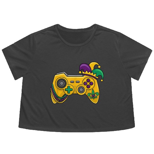Mardi Gras Video Game Controller Jester Hat Kids B Flowy Cropped Tees