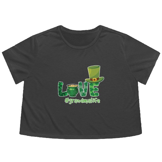 Shamrock Love Grandma Saint Patrick Day Flowy Cropped Tees