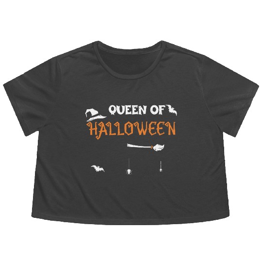 Queen Of Halloween - Halloween Flowy Cropped Tees