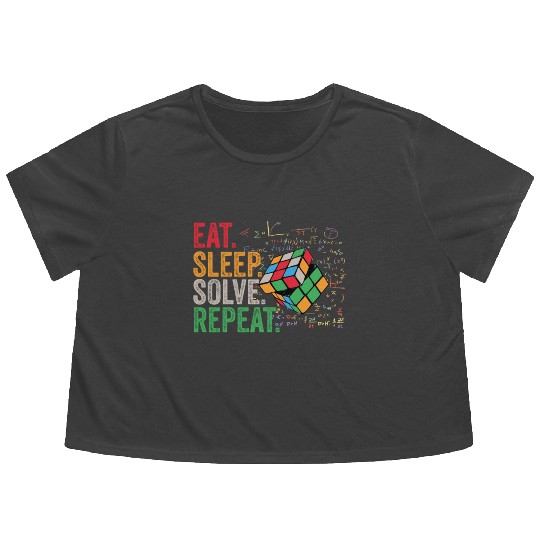 Eat Sleep Solve Repeat Math Speed Cubing Genie Flowy Cropped Tees
