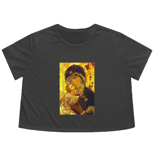 Theotokos Icon Our Lady of Vladamir Mother God Vir Flowy Cropped Tees