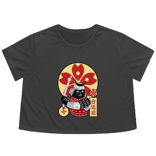 Samurai Cat Flowy Cropped Tees