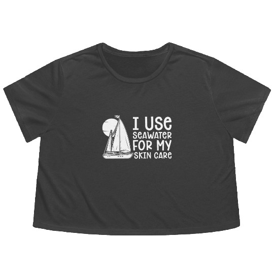 Sailing Sailor Seawater Sailboat Women Flowy Cropped Tees