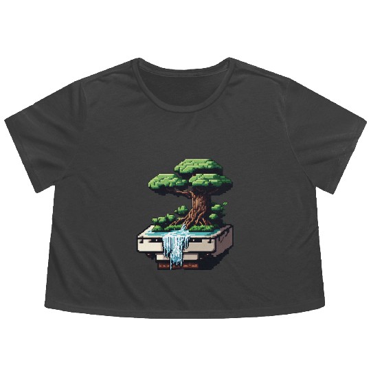 8 Bit Bonsai Tree Flowy Cropped Tees