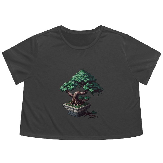 8 Bit Bonsai Tree Flowy Cropped Tees
